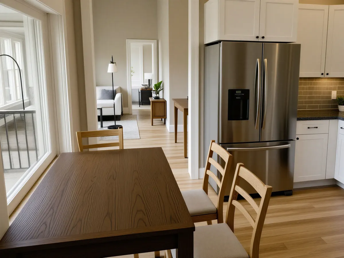A Nautically Inspired Deck Home Dining Area with natural lighting, comforatable seating and a nice flow for moving about.